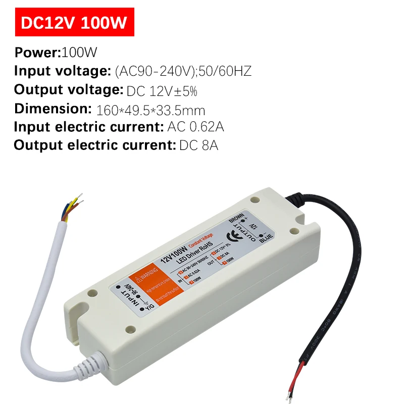 1 шт. DC12V Питание светодиодный драйвер 18 Вт/28 Вт/48 Вт/72 Вт/100 W адаптер Освещение трансформаторный блок для Светодиодные ленты потолочный светильник - Цвет: 12V 100W