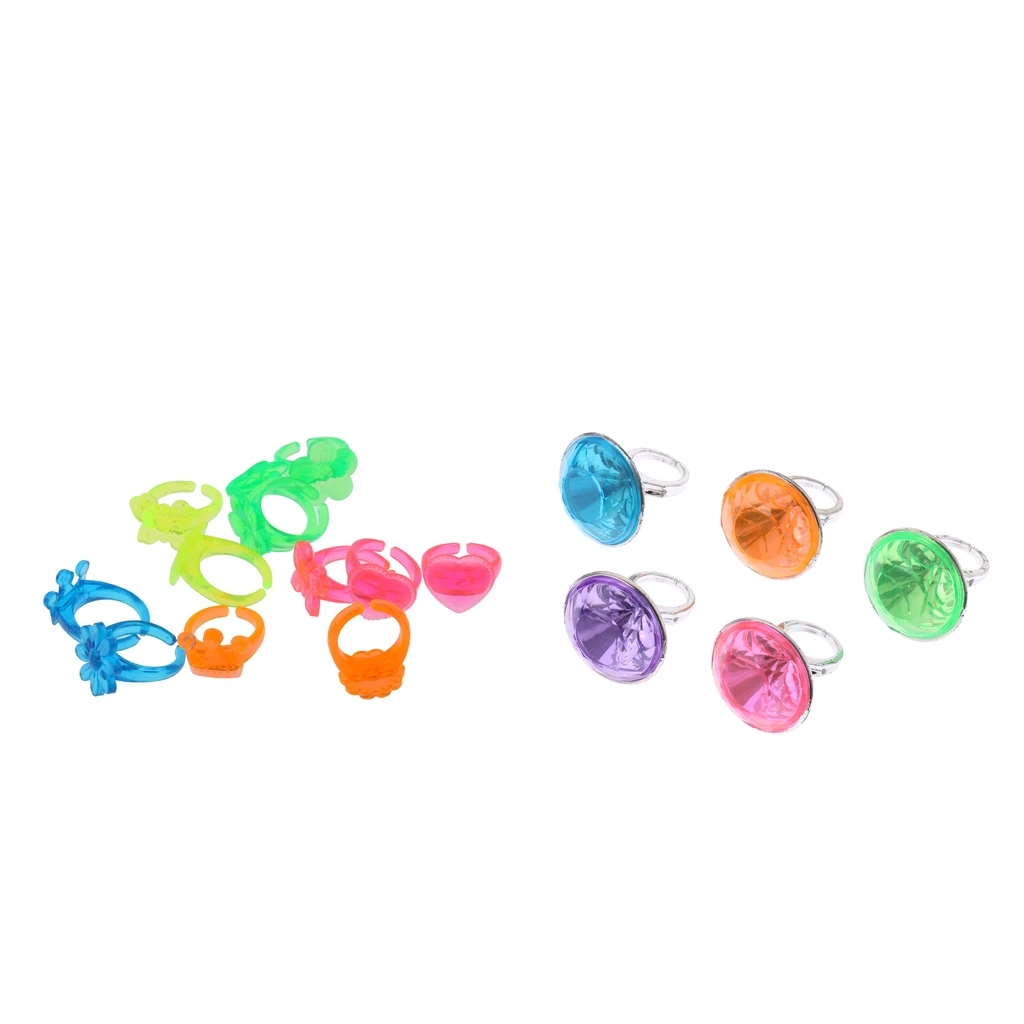 17pcs/set Mixed Color Plastic Rings for Kids Fake Diamond Rings Jewelry Children Dress up Game Toys Party Gifts  