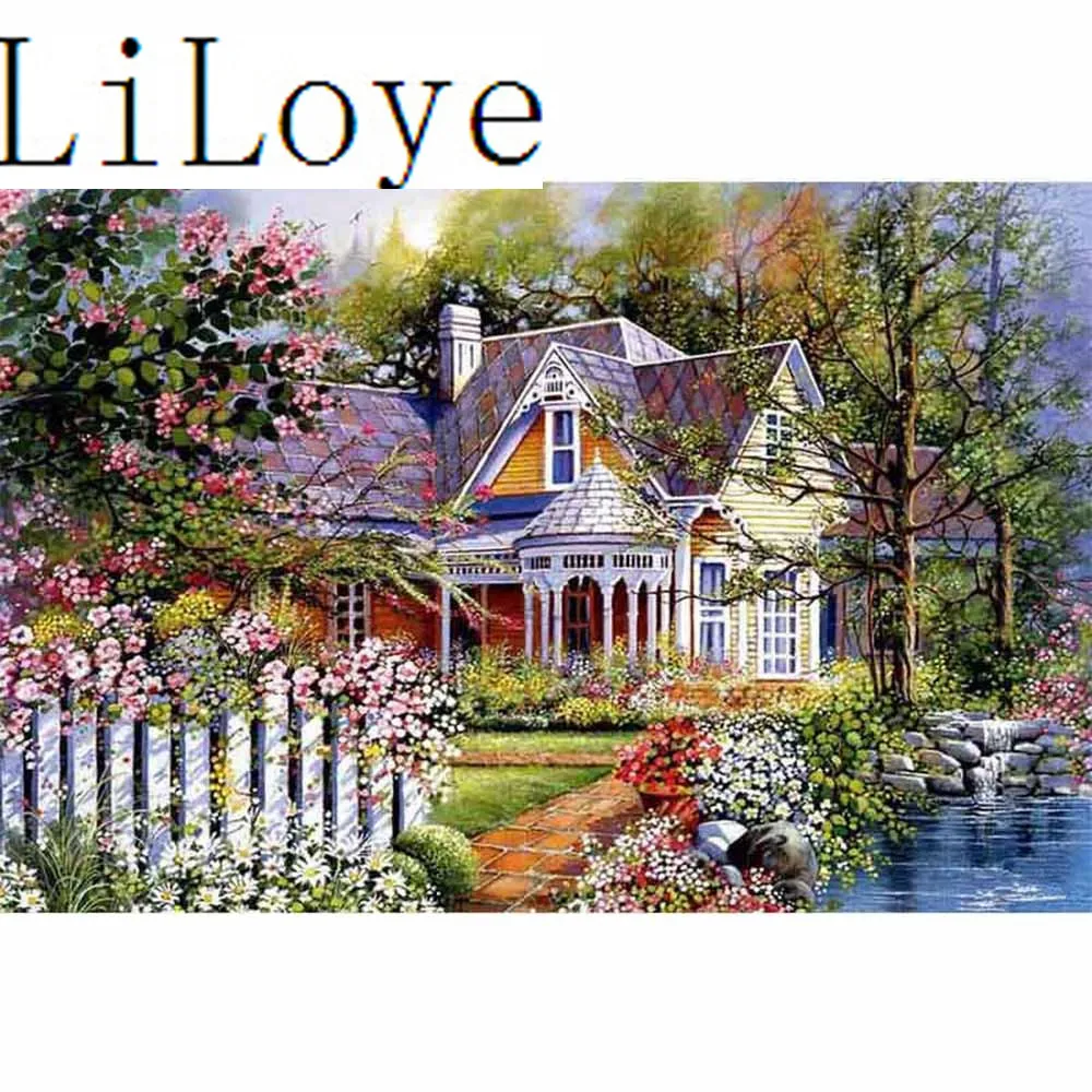 

LI LOYE 5D Diamond Embroidery Icon DIY Diamond Painting Cross Stitch Scenery hut flower Rhinestones Mosaic Decor paintings Q927