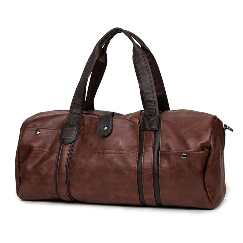 

Travel Bag Man PU Leather Retro Large Round Duffle Travel Gym Roll bag New