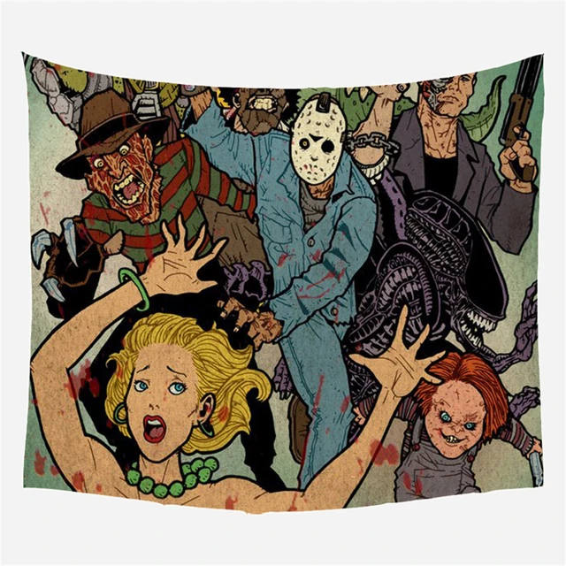 Horror Movie Wall Hanging Tapestry. Chucky, Freddy, Jason