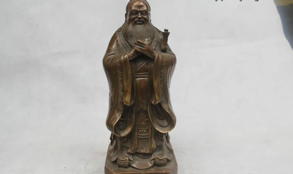 

11"Chinese Folk Pure Bronze excellent famous ideologist politician Confucius Sta