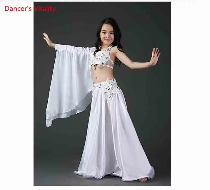 Дети Девушки Живота Индийский Восточный Танец с Единственным Рукавом Алмазный Топ Юбка Костюм Конкурсный Костюм Rumba Dancewear Наряды
