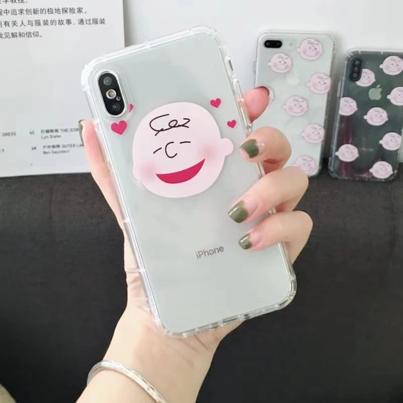 

Japan Charlie character face cute case for iphone7 7plus xs max Anti-knock transparent soft cover for iphone 7 8 6 6s plus x xr