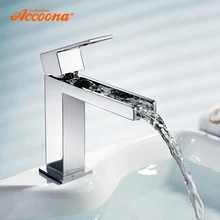 Accoona водопад кран для ванной комнаты хромированный полированный смеситель для раковины Смеситель для воды открытые краны смесители для раковины латунный корпус A9090-3