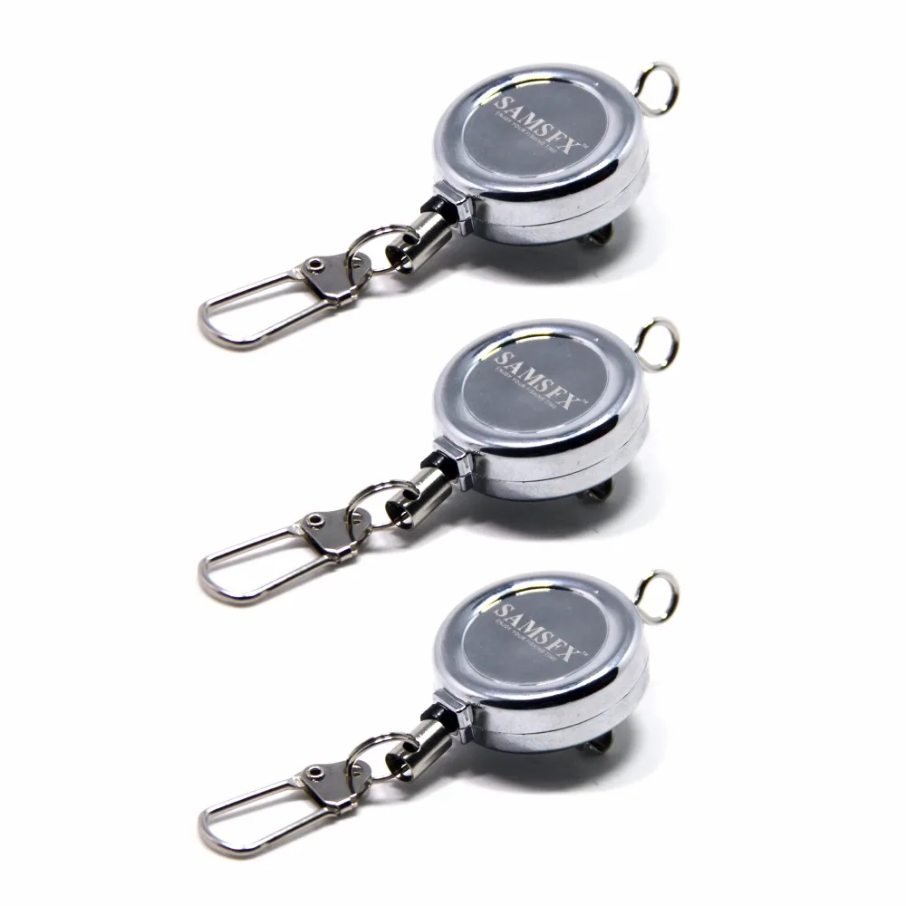 

SAMSFX Fly Fishing Zinger Retractor Tool Stainless Steel Cable Zinger Carabiner Fish Tether Anglers Vest Pack Tool Gear 3pcs