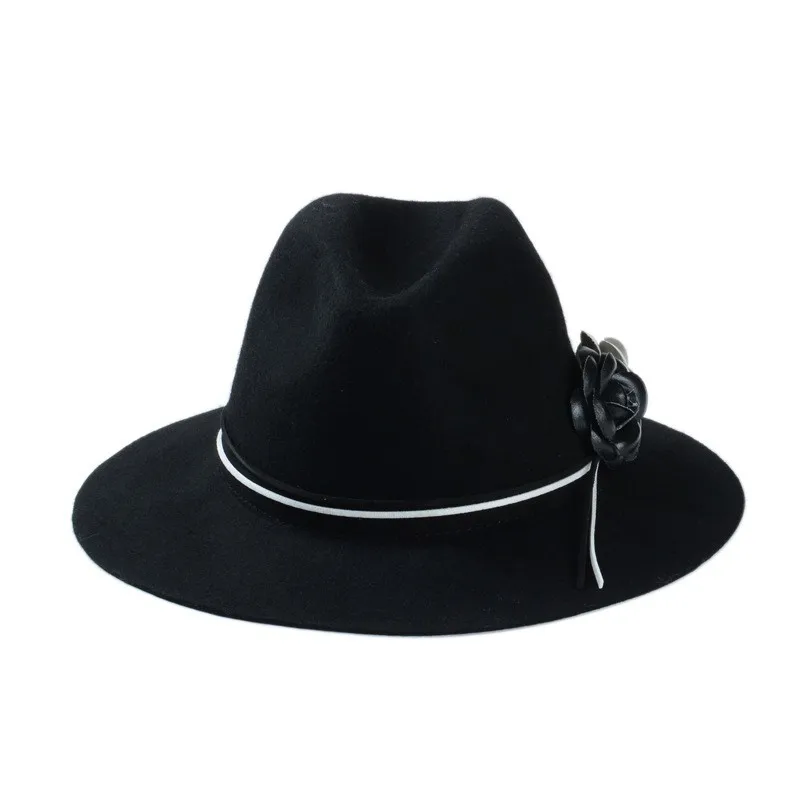 Австралийская Шерсть Женская зимняя Auturmn Floppy Brim Flower Camellia Fedora шляпа для элегантных laday церковная Кепка Панама топ шляпа 20