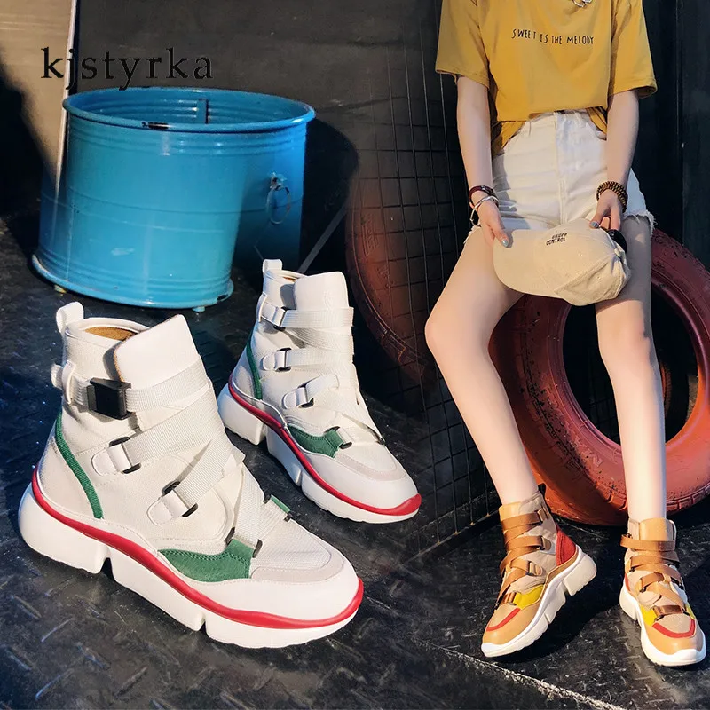 

Kjstyrka 2018 brand designer High top women sneaker mixed colors breathable buckle outdoor espadrilles women tenis feminino shoe