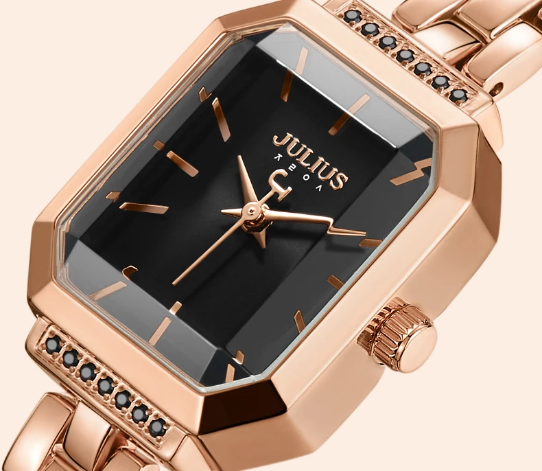 Julius бренд леди роскошный квадратный браслет из нержавеющей стали часы Алмазная резка стол зеркало платье наручные часы женщина Reloj