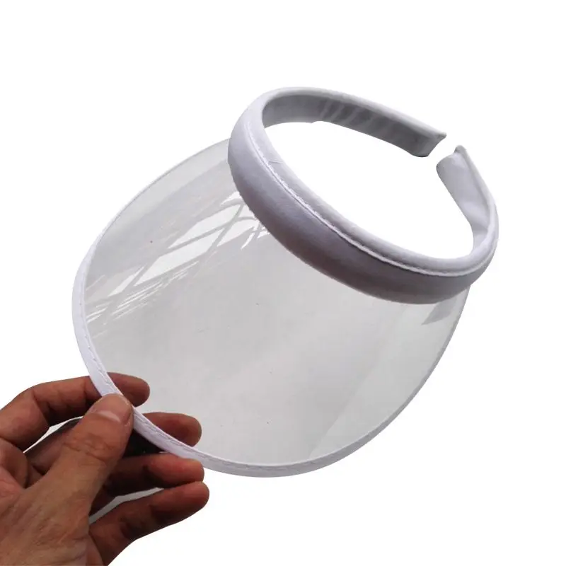 

Unisex Summer Sweet Candy Color UV Protection Open Top Sun Visor Hat Transparent PVC Plastic Wide Brim Clip-On Sports Beach Cap