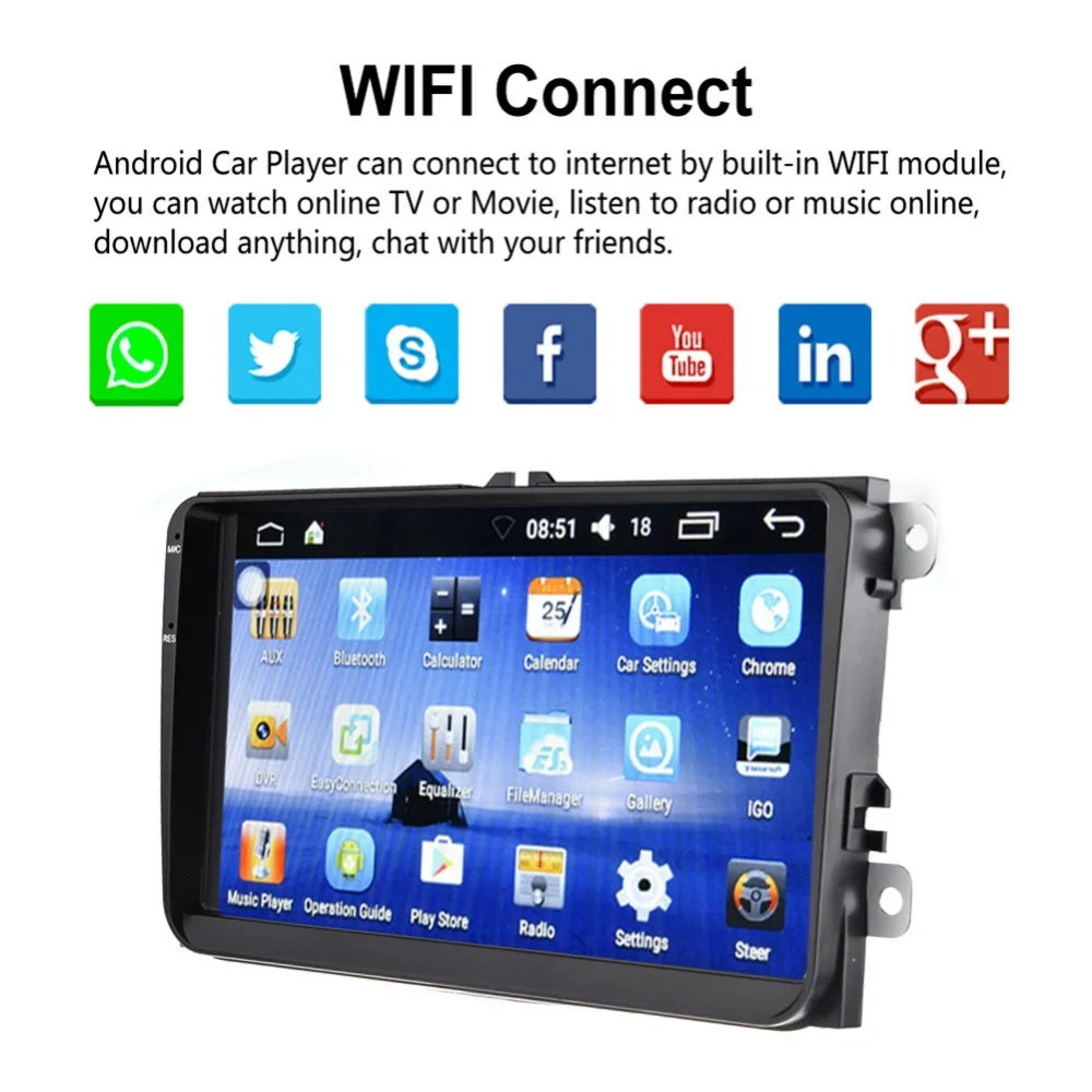 Top 9 inch Android 6.0 System 2 Din HD Wifi Bluetooth Call FM Radio with GPS Navigaton Touch screen Car Multimedia Player Fit For VW 4