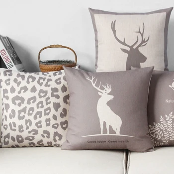 

45x45/50x50/60x60cm simple grey elk cushion cover decorative deer linen pillow cover lumbar pillowcase