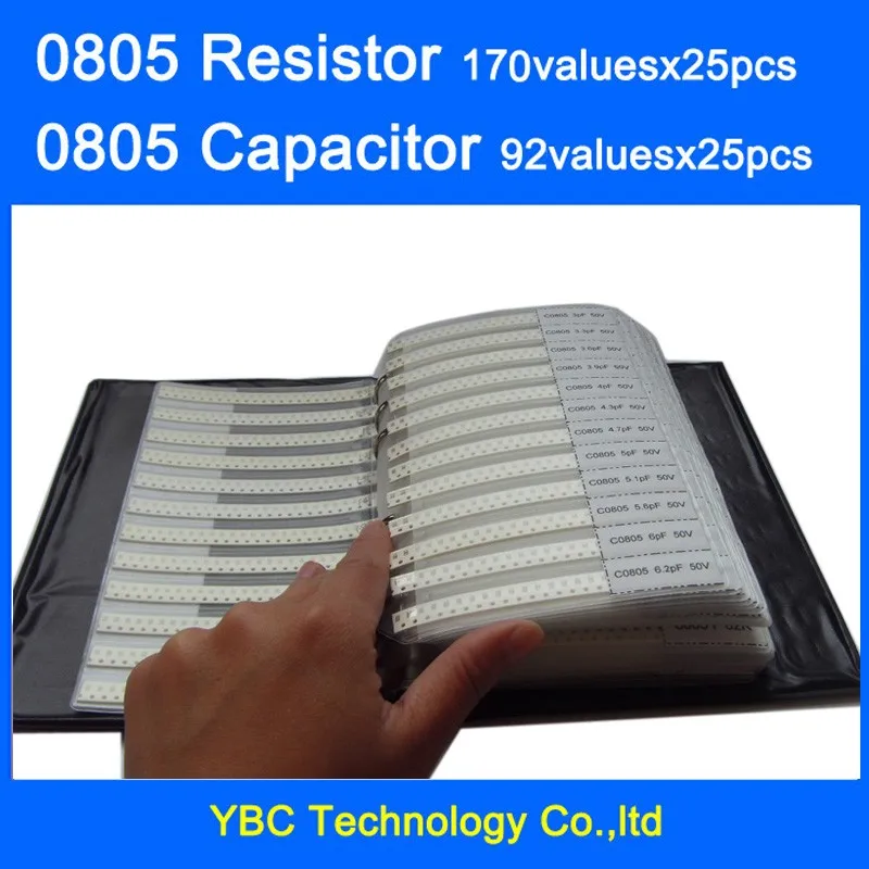 0805 SMD резистор 0R~ 10 м 1% 170valuesx25 шт = 4250 шт+ конденсатор 92valuesx25 шт = 2300 шт 0.5пФ~ 10 мкФ образец книги
