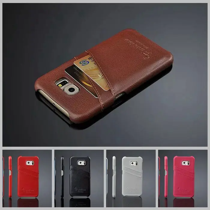 新しい s6本革+ カード バック ケース三星銀河s6高級アクセサリー カバー付き ライチ テクスチ.