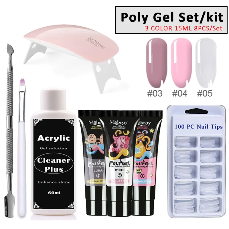 

15ml Poly Gel Kits Nail Art French Nail Art Clear Color Nail Tip Form Crystal UV Gel Polygel Brush Slip Solution Nail Gel Set