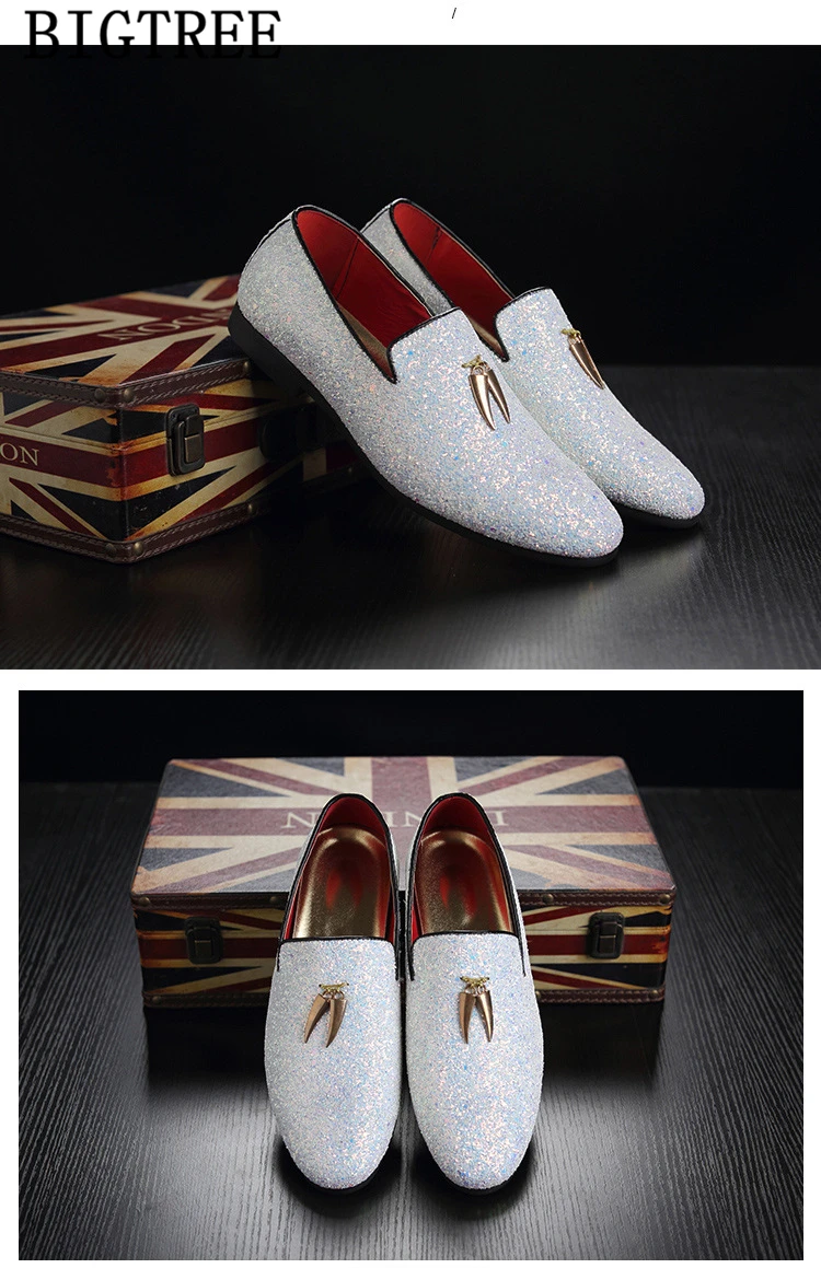 wedding shoes men dress glitter loafers men shoes formal party shoes men elegant coiffeur sepatu slip on pria erkek ayakkabi