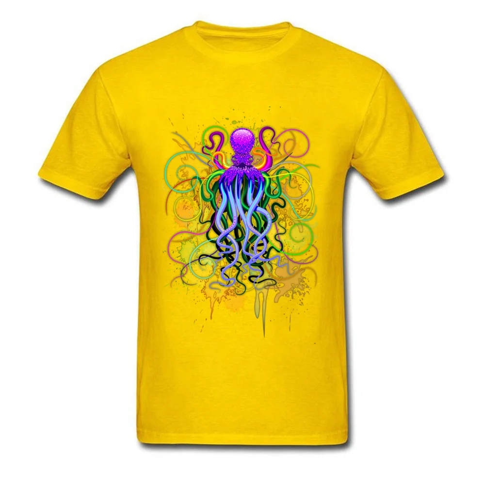 Octopus Psychedelic Luminescence New Design Short Sleeve Funny T Shirt 100% Cotton Crewneck Men's Tops Shirts Tee-Shirts Summer Octopus Psychedelic Luminescence yellow