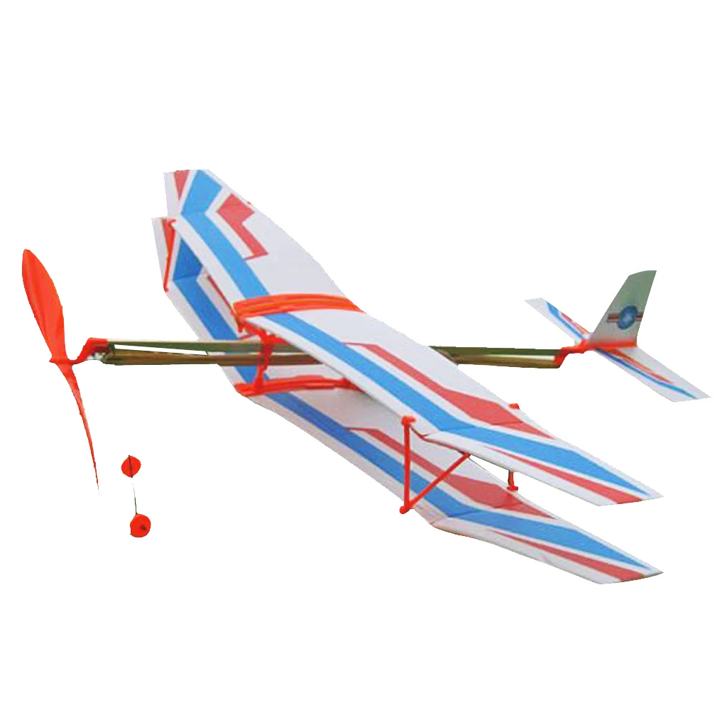 DIY Assembly Aircraft Aviation Model Planes Powered By Rubber Band Children Kids Outdoor Toy White & Blue