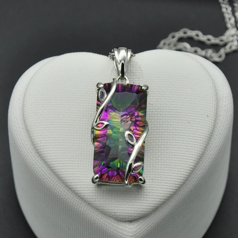 

2019 New Women Fashion Flowers Of The Rainbow Tourmaline Pendant Exquisite Luminous Elements Necklace Chain Elegant Jewelry