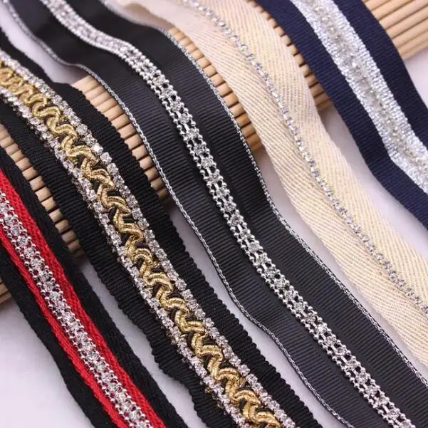 

10Yards Beaded Rhinestone Chain Webbing Lace Trims Home Textile Hair Hat Accessories Ribbon Wedding Dress Dentelle Applique