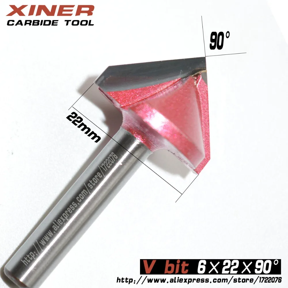 6mm*22mm*60/90/120/150degree,CNC Solid Carbide Milling Cutter,3D V bit