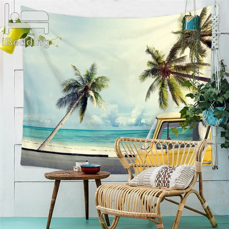 

Tropical Plants Printed Wall Hanging Large Sea Boat Tapestry Home Decor Bed Sheets Summer Beach Cover Blanket Table Cloth Mats