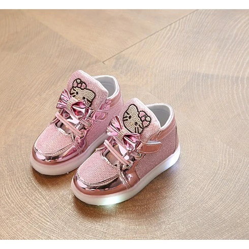 5 Ready Stock LED Shoes Light Up Kids Sneakers Hello Kitty Children Girl Leisure Cat Spring Toddler Girls' Casual Shoes Size 26-30