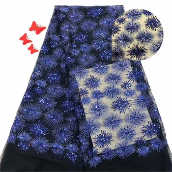 

NEW blue Lace Fabric, 2019 High quality Bridal Lace Fabric, Lace Embroidery Luxury Fabric, Heavy Handmade Sequins Lace BLACK