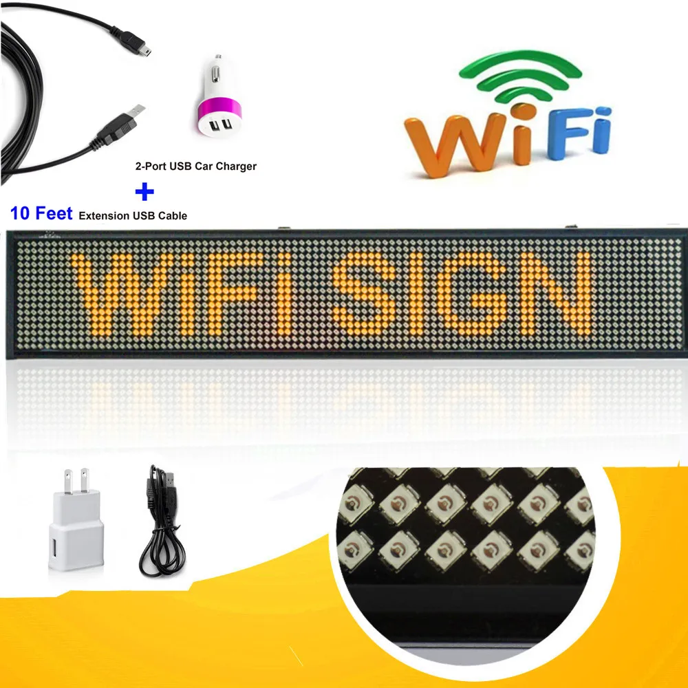 

50cm Yellow P5 SMD Led Sign Android Phone WIFI Remote Control Programmable Scrolling Message LED Display Board for Business