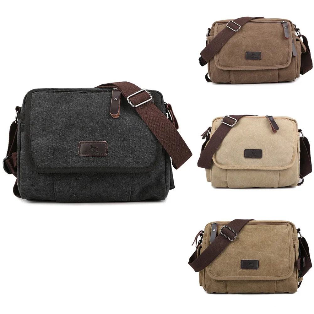 Aelicy Canvas Leather Crossbody Bag Men Military Army Vintage Messenger Bags Shoulder Bag Casual Travel school Bags