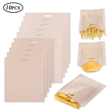 

10Pcs Toaster Bags For Grilled Cheese Sandwiches Made Easy Reusable Non-stick Baked Toast Bread Bags Sandwiches Heating Bag
