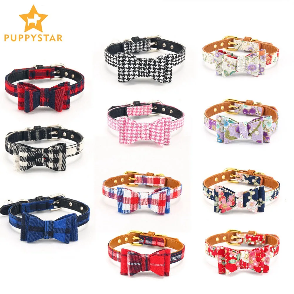 

Bowknot Cat Collar With Bell Breakaway Adjustbale Pet Dog Collar For Small Dogs Cats Puppies Leather Glowing Dog-Collar PQ001