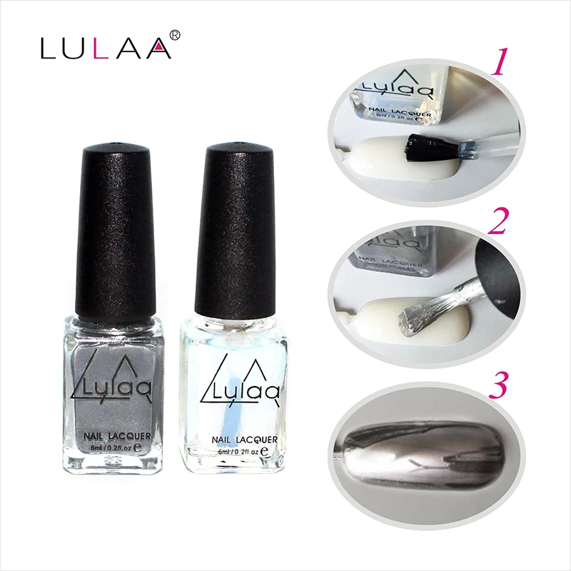 Lulaa 6ml Silver Mirror Effect Metal Nail Polish Varnish Top Coat Lulaa 6ml Silver Mirror Effect Metal Nail Polish Varnish Top Coat Transpa Metallic Nails Art Tips Set In From Beauty