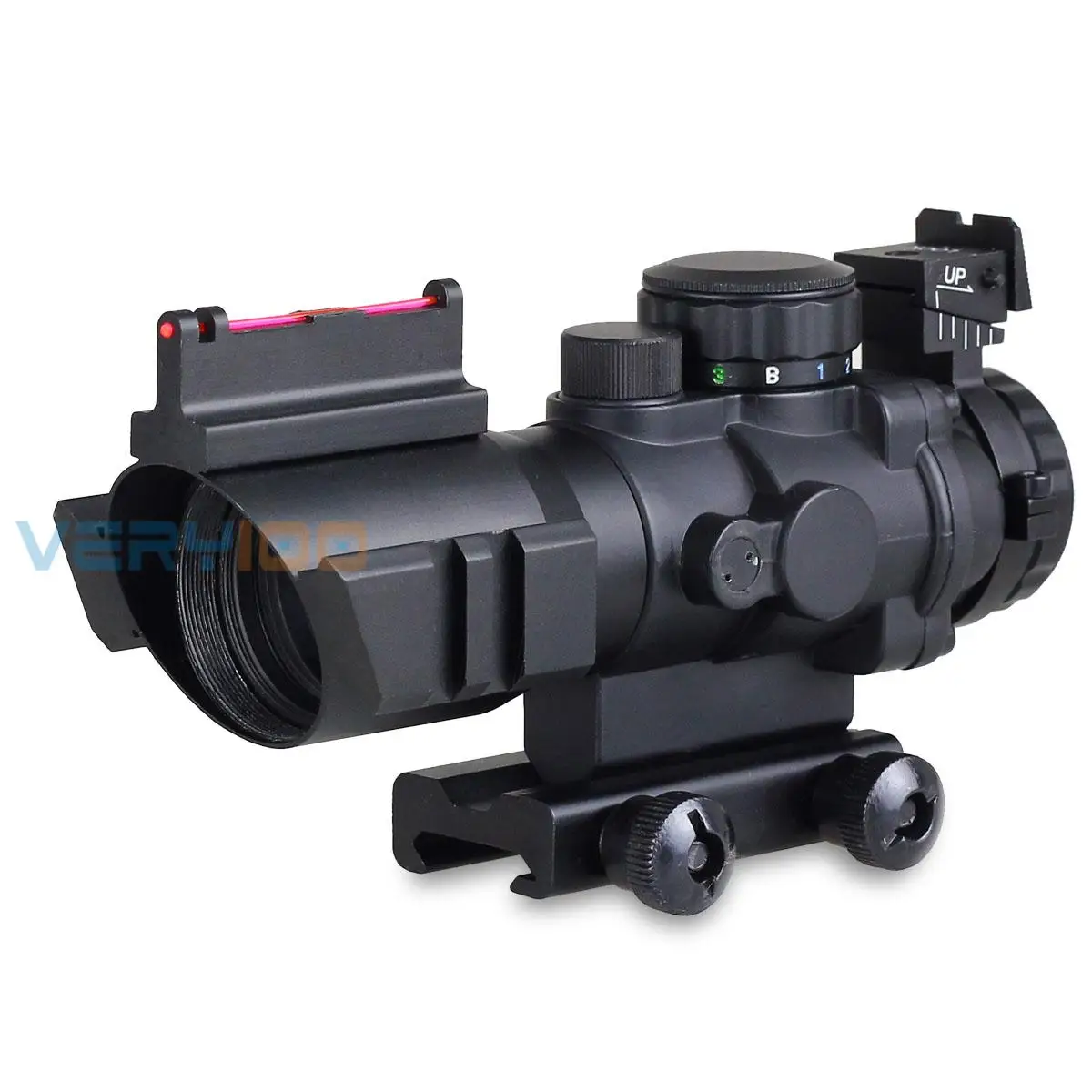 VERY100 New 4x32 RGB Tri-Illuminated Compact Rifle Scope with Red Fiber Optics Sight Etched Glass