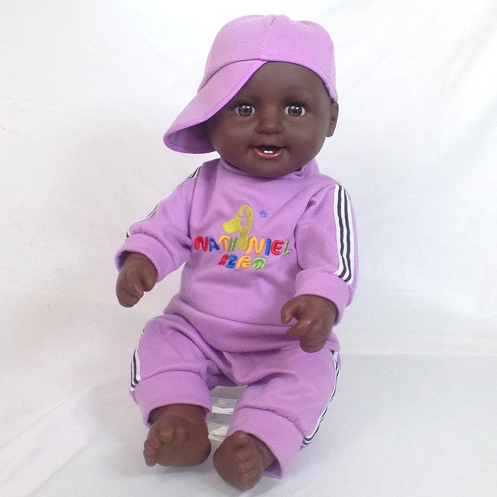 

20inch Vinyl Lifelike Newborn Black Skin Tone Baby Boy Doll Purple Clothes Kids Sleeping Playment