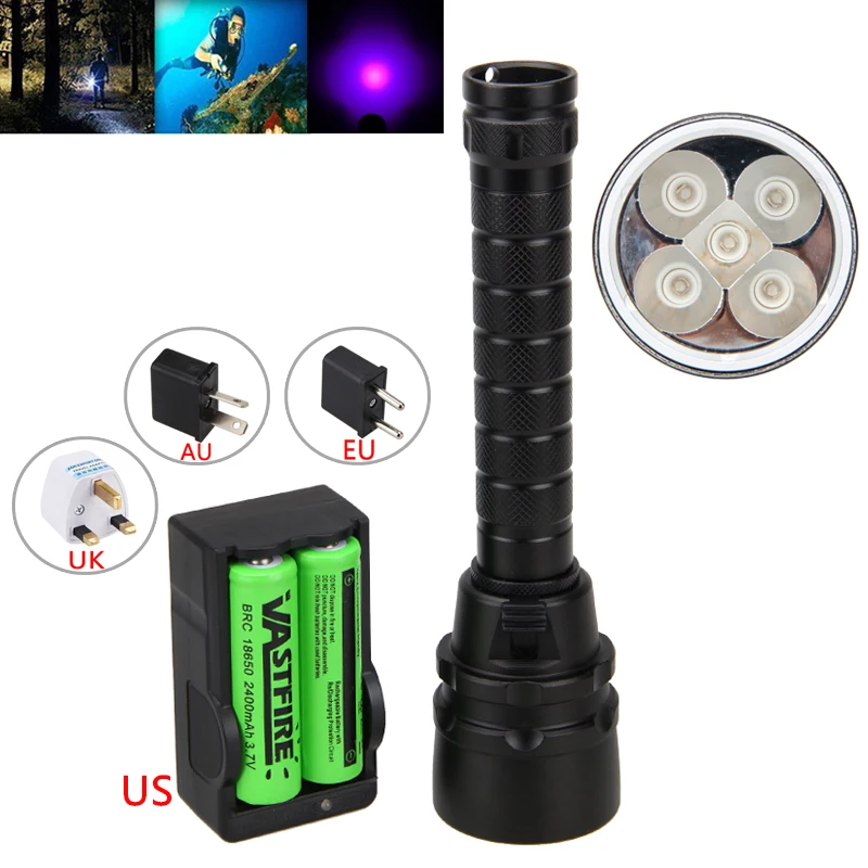 Scuba Diving Flashlight Underwater 100M 5X XPE UV Light Waterproof