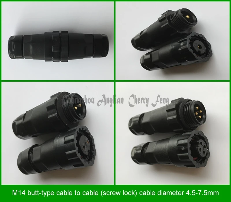 M14 кабель для кабеля(винтовой замок) диаметр кабеля 4,5-7,5 мм IP68 водонепроницаемый разъем, штекер и гнездо для типа кабеля