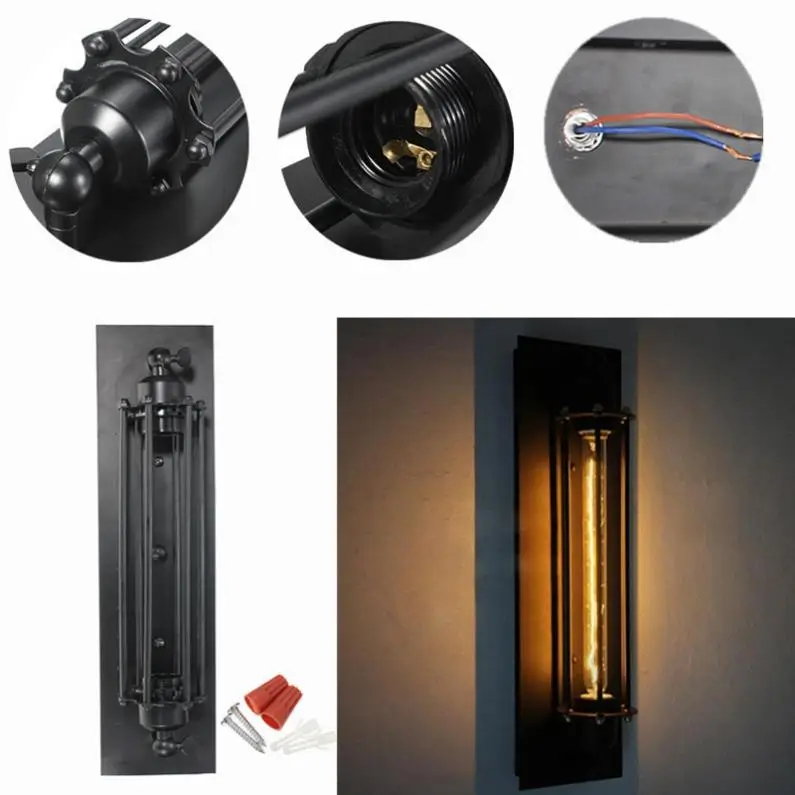 

T300 Industrial Rustic Long Black Wall Sconce Plate Lamp Retro Vintage Lighting for indoor use