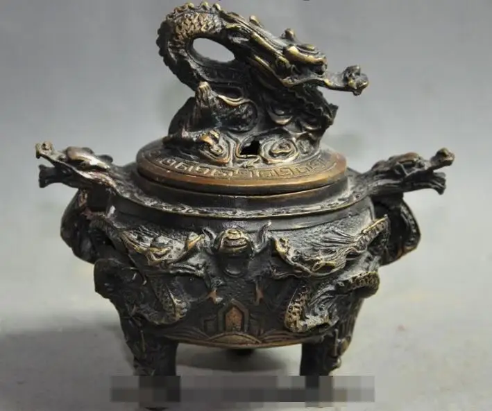 

S00868 5" chinese buddhism bronze animal zodiac dragon statue incense burner Censer B0403