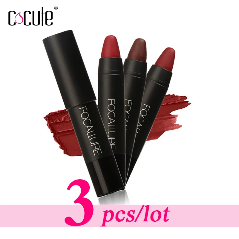 FOCALLURE 3pcs/set Makeup matte Waterproof Red lipstick with long lasting effect Powdery Matte Soft Pencil Lipstick