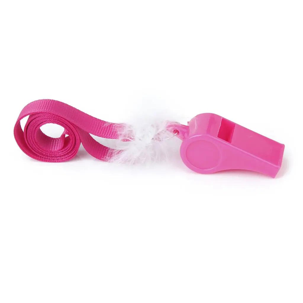JHO-10 x Вечерние игры Пластиковые свистки с пухом с ремешком- ярко-розовый
