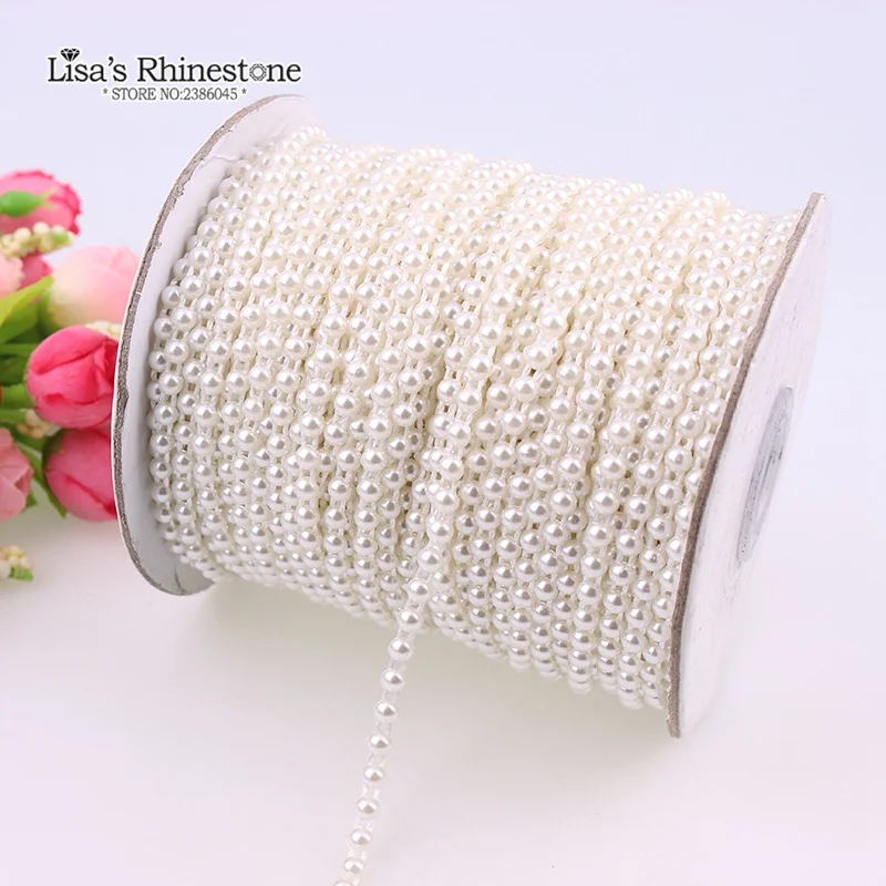 

4mm DIY Garment Accessories 50 Meters/lot Half Round Flat Back Plastic Pearl Trim Flatback Pearl Bead Chain VX12