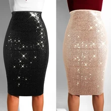 2019 new hot women's sequined skirt sexy sequins slim with lining bag hip skirt fashion apricot black skirt black fashion sequins embellished mini skirt