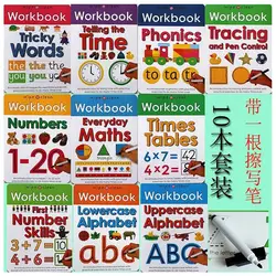 10 книг/набор протрите чистый Рабочая тетрадь для детей книга на английском языке с картинками узнать ABC Алфавит/раз/Математика/Tricky Phonics