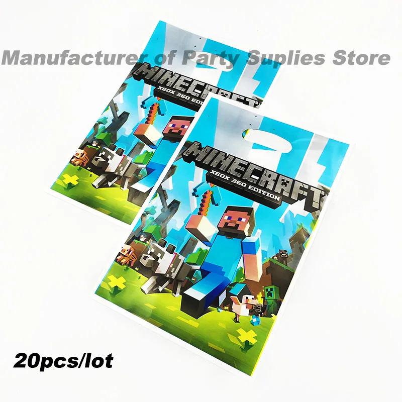 

20pcs/pack Minecraft theme plastic candy bags Minecraft gift bags birthday party decorations Minecraft loot bags