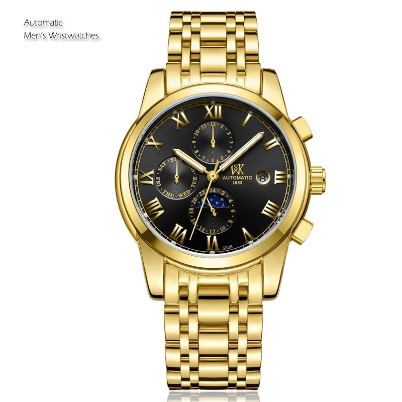 

Waterproof Auto Date Automatic Watches Gold Moon Phase Mechanical Watch Men Top Brand Luxury Military Army Sports Wrist Watches