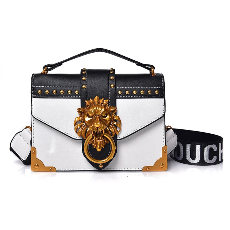 Fashion Women Handbag Lion Head Lock Small Square Pack Crossbody Shoulder Feamle Tote Bags Ladies Casual Rivet Wallet SS0419 (23)