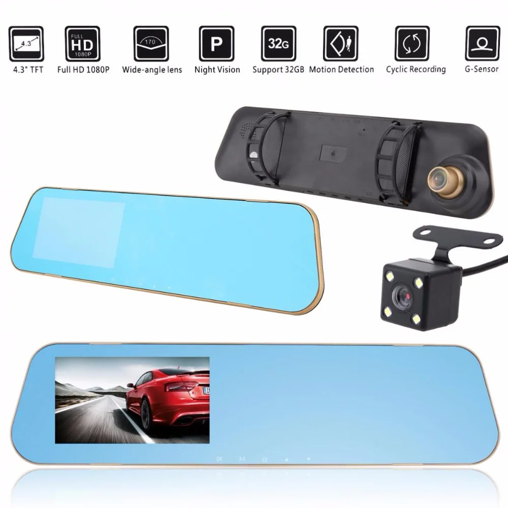 AUSUN Автомобильный видеорегистратор Камера Dashcam видео регистратор с зеркалом
