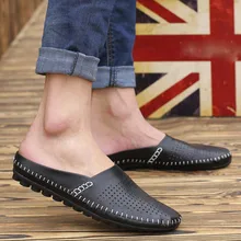 Doudoulu/большие размеры; мужские сандалии; дышащие брендовые летние пляжные сандалии без застежки; мужские шлепанцы; Повседневная Мягкая полая тапочка; кожаная обувь