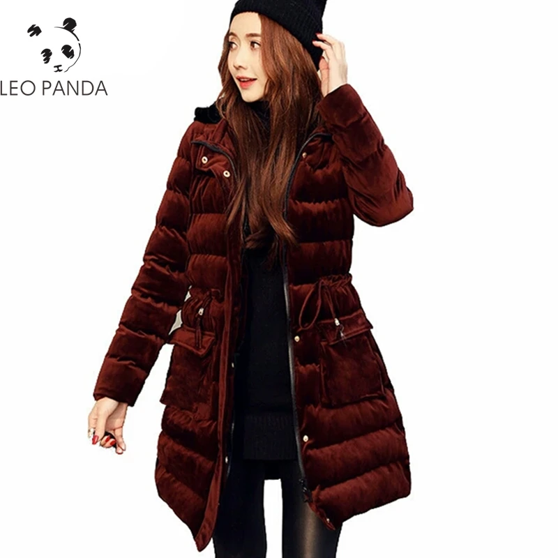 New Winter Women's Fashion Gold Velvet Jacket Female Thicken Warm Hooded Plus Size Cotton Coat